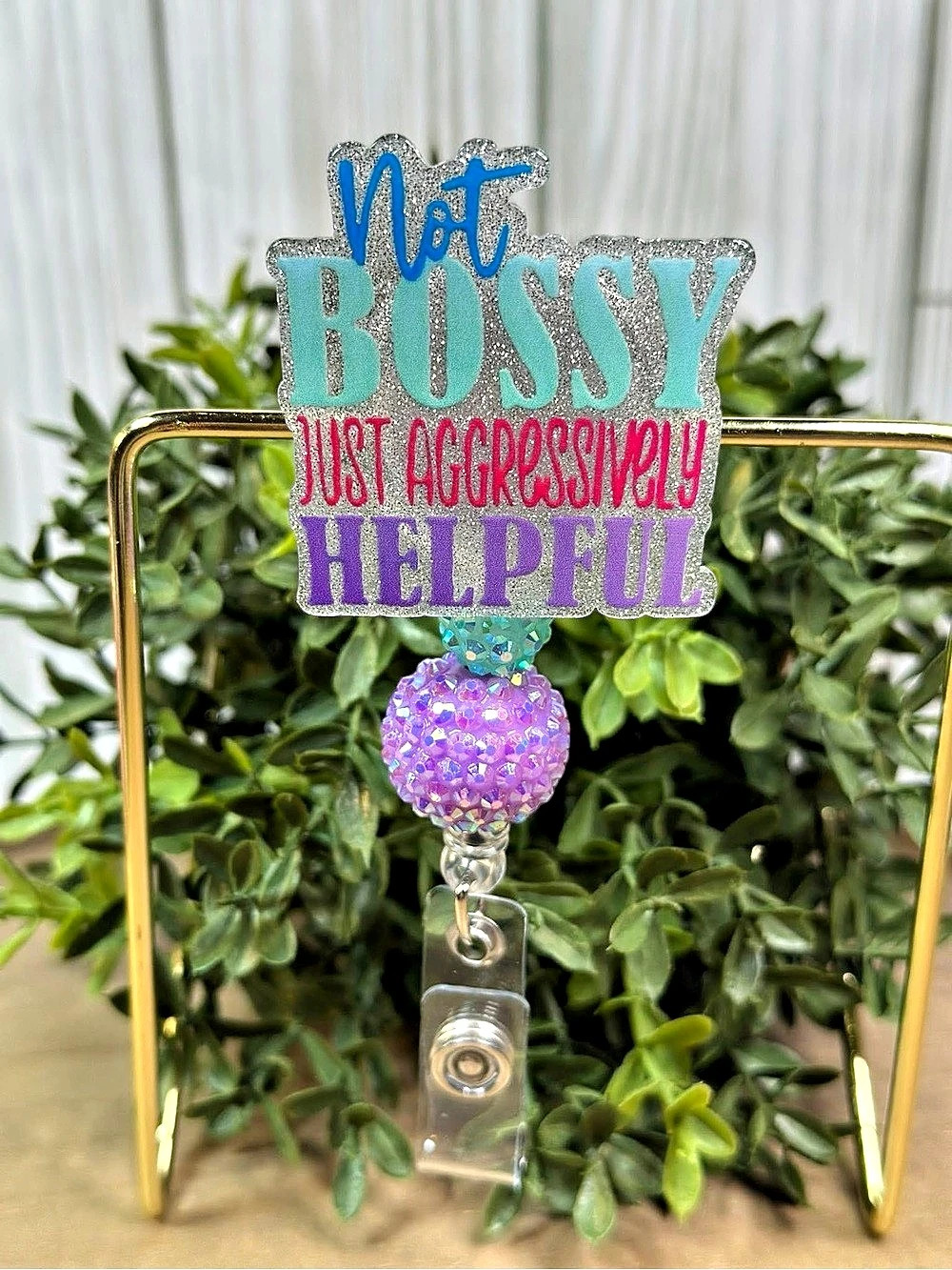 Beaded Badge Reel Blue & Purple